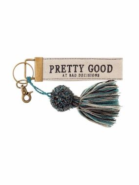 Karma “Pretty Good” Canvas Keychain With Teal Tassel NWT